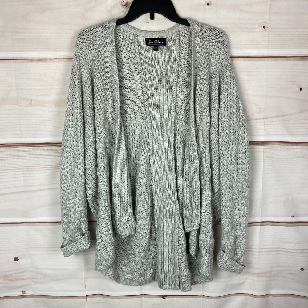 Sam Edelman Sweater Womens XS Gray Cardigan Chunky Knit Open‎ Front Long Sleeve